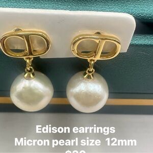 Authentic edison pearls earrings in micron settings